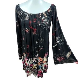 NWT Sky Brand Boho Floral Lace Off Shoulder Long Bell Sleeve Mini Swing Dress